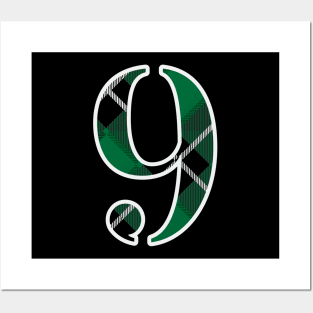 9 Sports Jersey Number Green Black Flannel Posters and Art